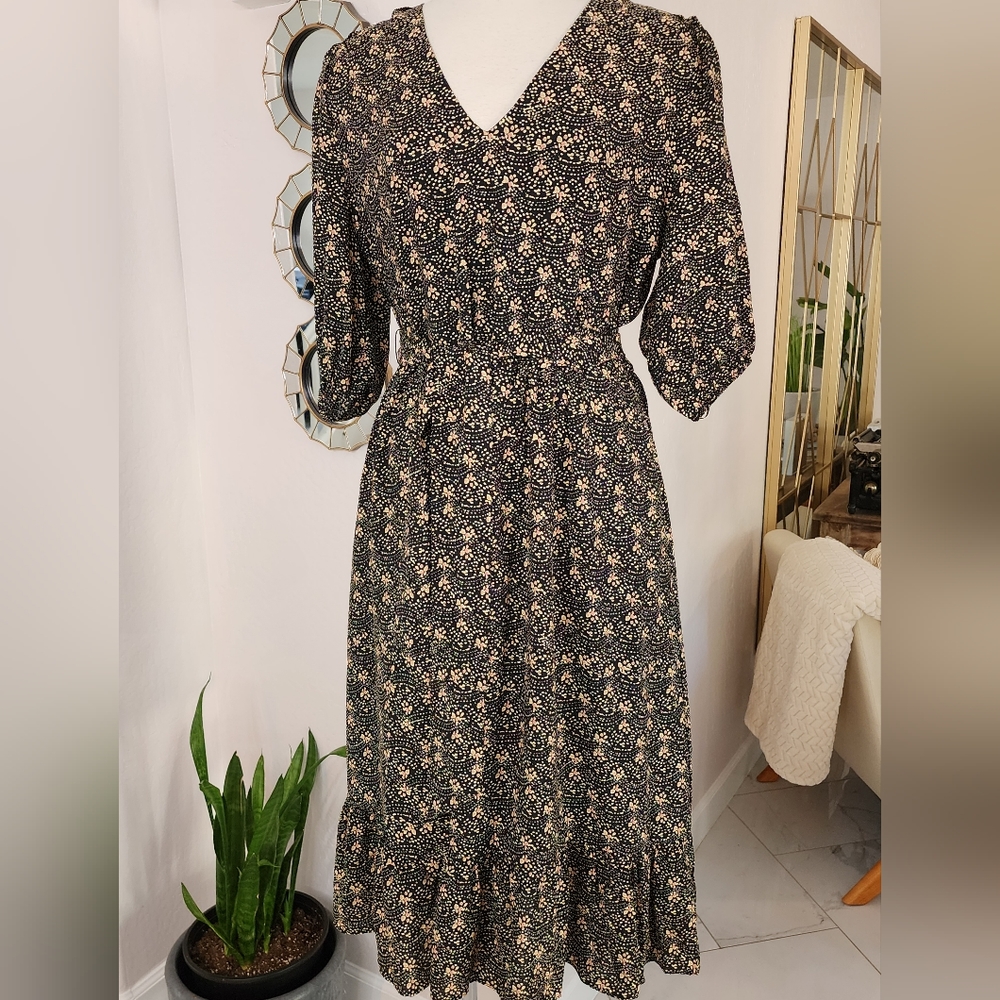 LAUNDRY by Shelli Segal Puff Sleeve Midi Dress